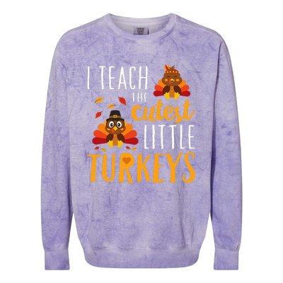 I Teach The Cutest Little Turkeys School Thankful Colorblast Crewneck Sweatshirt