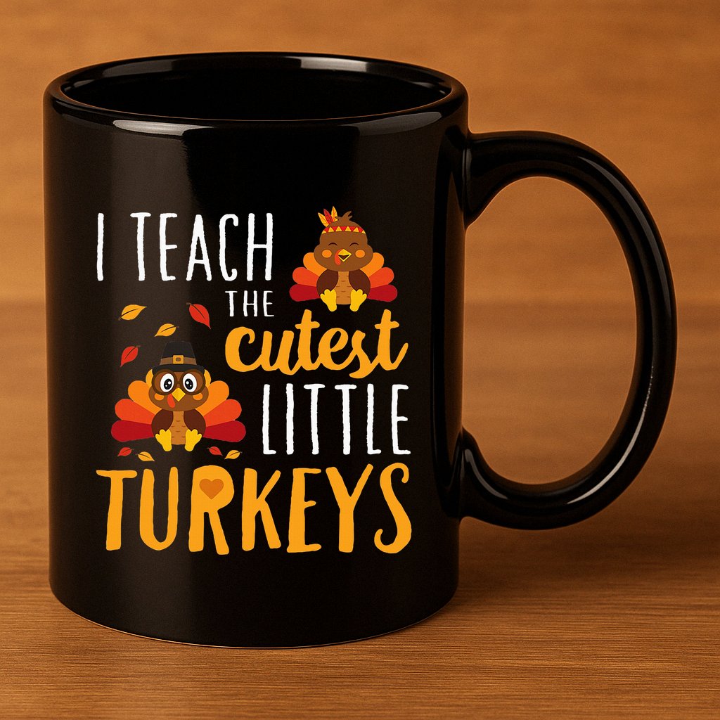 I Teach The Cutest Little Turkeys School Thankful 11oz C Handle Ceramic Mug