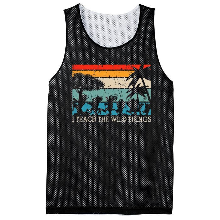 I Teach The Wild Things Vintage Retro Teacherlife Mesh Reversible Basketball Jersey Tank