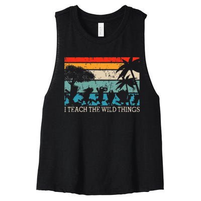 I Teach The Wild Things Vintage Retro Teacherlife Women's Racerback Cropped Tank