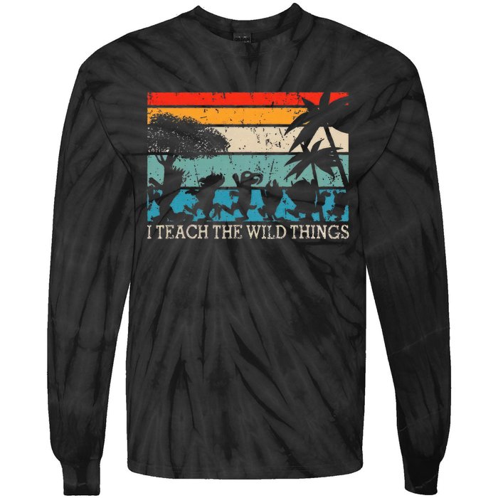 I Teach The Wild Things Vintage Retro Teacherlife Tie-Dye Long Sleeve Shirt