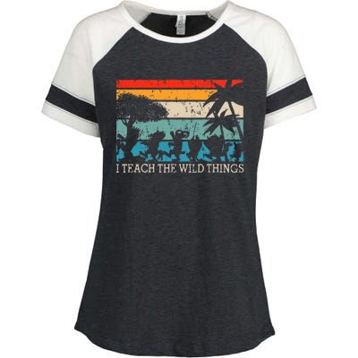 I Teach The Wild Things Vintage Retro Teacherlife Enza Ladies Jersey Colorblock Tee