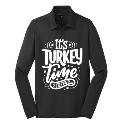 It's Turkey Time Stuffed Thanksgiving Silk Touch Performance Long Sleeve Polo