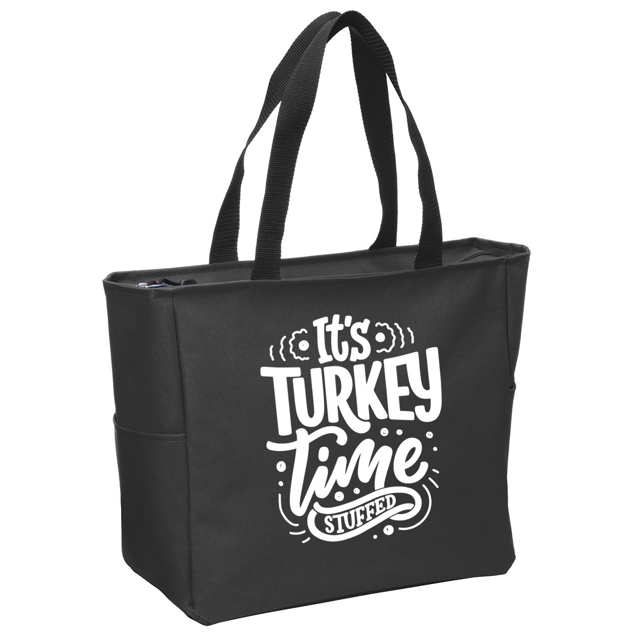 It's Turkey Time Stuffed Thanksgiving Zip Tote Bag