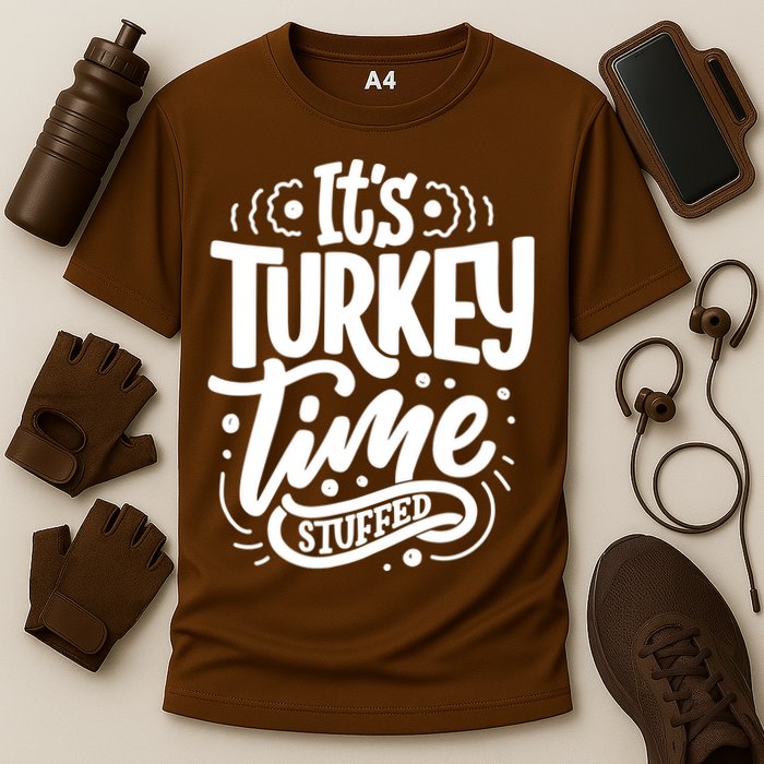 It's Turkey Time Stuffed Thanksgiving Cooling Performance Crew T-Shirt