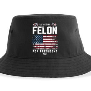 ILl Take The Felon For President 2024 Trump American Flag Sustainable Bucket Hat