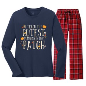 I Teach The Cutest Pumpkins In The Patch Teacher Fall Season Women's Long Sleeve Flannel Pajama Set 