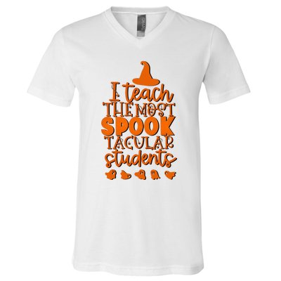 I Teach The Most Spook Tacular Students Halloween Teacher V-Neck T-Shirt