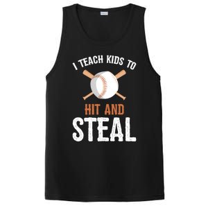 I Teach To Hit And Steal Funny Baseball Coach Dad Mom Cute Gift PosiCharge Competitor Tank