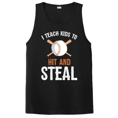 I Teach To Hit And Steal Funny Baseball Coach Dad Mom Cute Gift PosiCharge Competitor Tank