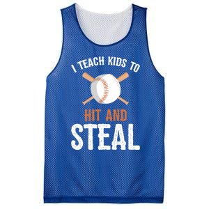 I Teach To Hit And Steal Funny Baseball Coach Dad Mom Cute Gift Mesh Reversible Basketball Jersey Tank