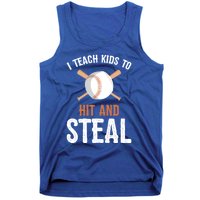 I Teach To Hit And Steal Funny Baseball Coach Dad Mom Cute Gift Tank Top