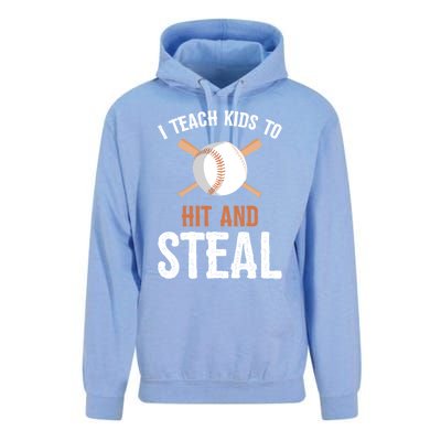 I Teach To Hit And Steal Funny Baseball Coach Dad Mom Cute Gift Unisex Surf Hoodie