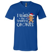 I Teach The Smartest Cookies Christmas Gingerbread Santa Hat Cute Gift V-Neck T-Shirt