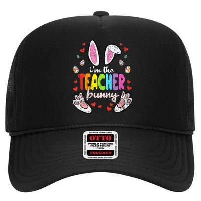 Im The Teacher Bunny Easter Egg T-Rex Spring High Crown Mesh Back Trucker Hat