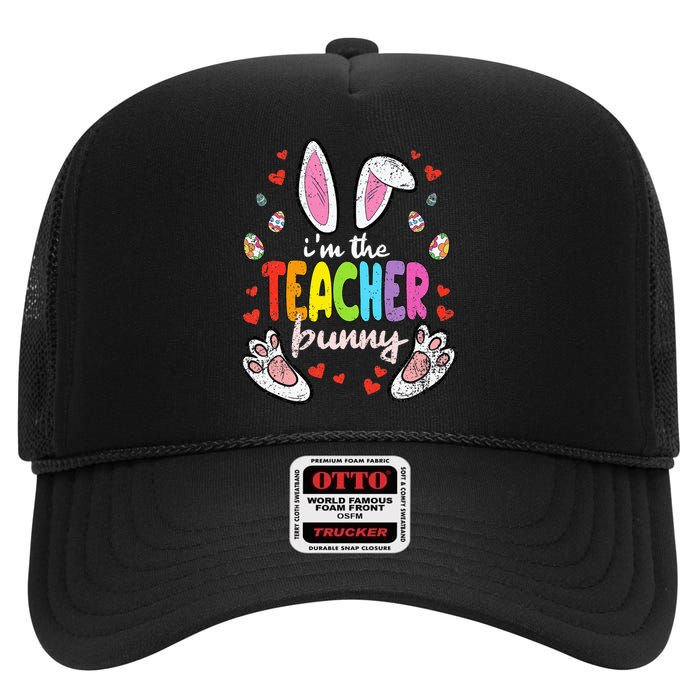 Im The Teacher Bunny Easter Egg T-Rex Spring High Crown Mesh Back Trucker Hat