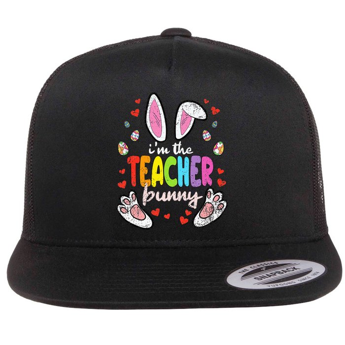 Im The Teacher Bunny Easter Egg T-Rex Spring Flat Bill Trucker Hat