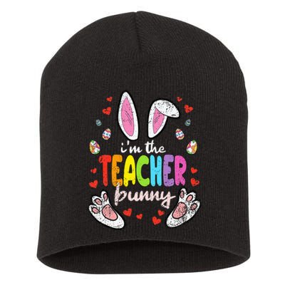 Im The Teacher Bunny Easter Egg T-Rex Spring Short Acrylic Beanie