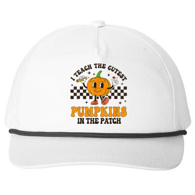 I Teach The Cutest Pumpkins In The Patch Groovy Teacher Fall Snapback Five-Panel Rope Hat