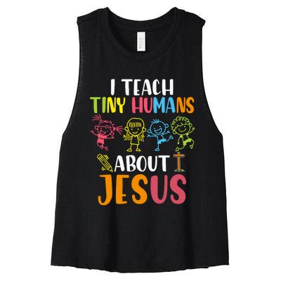 I Teach Tiny Humans About Jesus Design Teacher Women's Racerback Cropped Tank