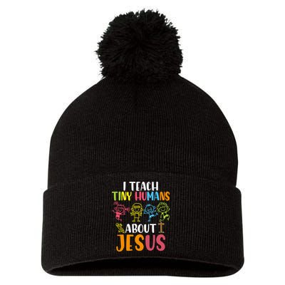 I Teach Tiny Humans About Jesus Design Teacher Pom Pom 12in Knit Beanie