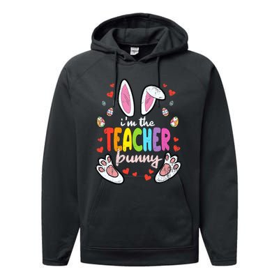 Im The Teacher Bunny Easter Egg Hunting T-Rex Spring Performance Fleece Hoodie