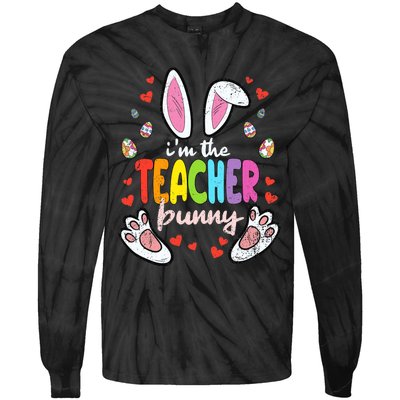 Im The Teacher Bunny Easter Egg Hunting T-Rex Spring Tie-Dye Long Sleeve Shirt