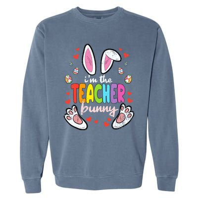 Im The Teacher Bunny Easter Egg Hunting T-Rex Spring Garment-Dyed Sweatshirt