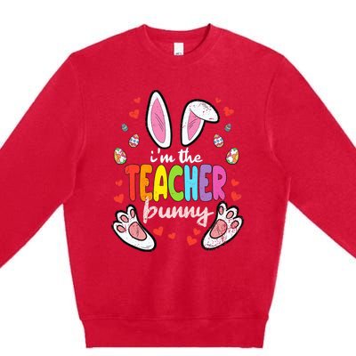 Im The Teacher Bunny Easter Egg Hunting T-Rex Spring Premium Crewneck Sweatshirt