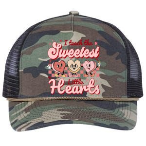 I Teach The Sweetest Hearts Retro Teacher Valentines Day Retro Rope Trucker Hat Cap