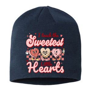 I Teach The Sweetest Hearts Retro Teacher Valentines Day Sustainable Beanie