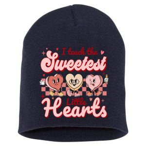 I Teach The Sweetest Hearts Retro Teacher Valentines Day Short Acrylic Beanie