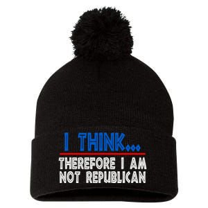 I Think Therefore I Am Not Republican Politics Quote Saying Pom Pom 12in Knit Beanie