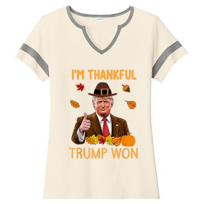 IM Thankful Trump Won Thanksgiving Turkey Fall Ladies Halftime Notch Neck Tee