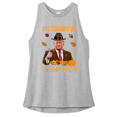 IM Thankful Trump Won Thanksgiving Turkey Fall Ladies PosiCharge Tri-Blend Wicking Tank