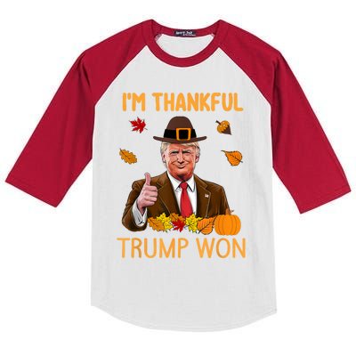 IM Thankful Trump Won Thanksgiving Turkey Fall Kids Colorblock Raglan Jersey