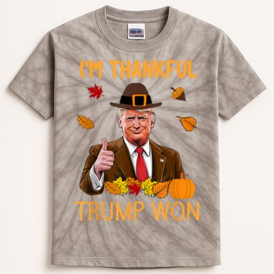 IM Thankful Trump Won Thanksgiving Turkey Fall Kids Tie-Dye T-Shirt