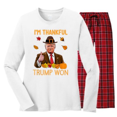 IM Thankful Trump Won Thanksgiving Turkey Fall Women's Long Sleeve Flannel Pajama Set 