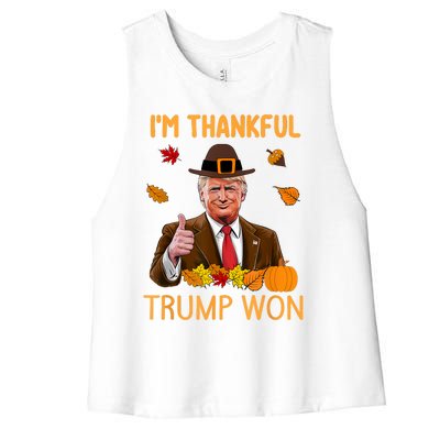 IM Thankful Trump Won Thanksgiving Turkey Fall Women's Racerback Cropped Tank