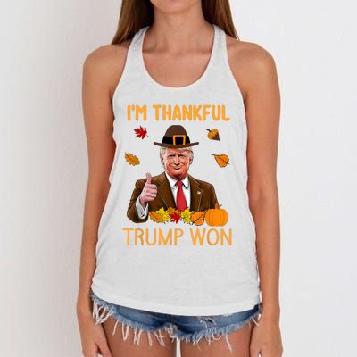 IM Thankful Trump Won Thanksgiving Turkey Fall Women's Knotted Racerback Tank