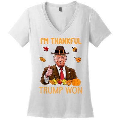 IM Thankful Trump Won Thanksgiving Turkey Fall Women's V-Neck T-Shirt