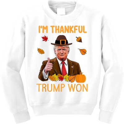 IM Thankful Trump Won Thanksgiving Turkey Fall Kids Sweatshirt