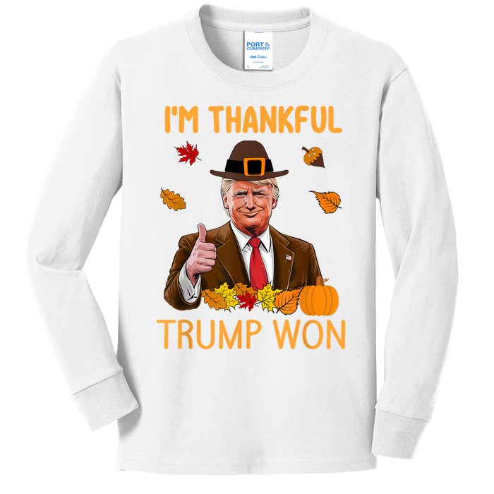 IM Thankful Trump Won Thanksgiving Turkey Fall Kids Long Sleeve Shirt