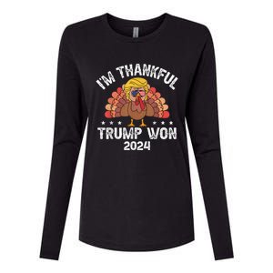 Im Thankful Trump Won 2024 Turkey Thanksgiving American Flag Womens Cotton Relaxed Long Sleeve T-Shirt