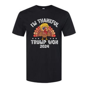 Im Thankful Trump Won 2024 Turkey Thanksgiving American Flag Softstyle CVC T-Shirt