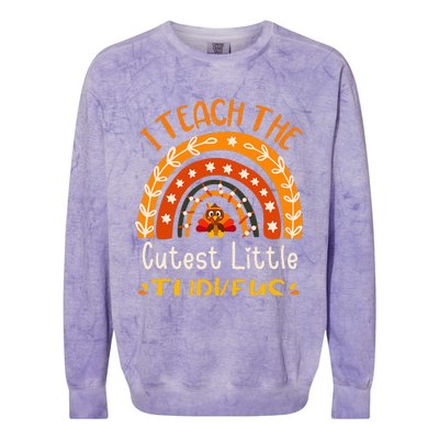 I Teach The Cutest Little Turkeys Thanksgiving Teacher Colorblast Crewneck Sweatshirt