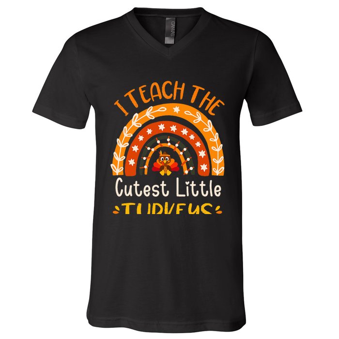 I Teach The Cutest Little Turkeys Thanksgiving Teacher V-Neck T-Shirt