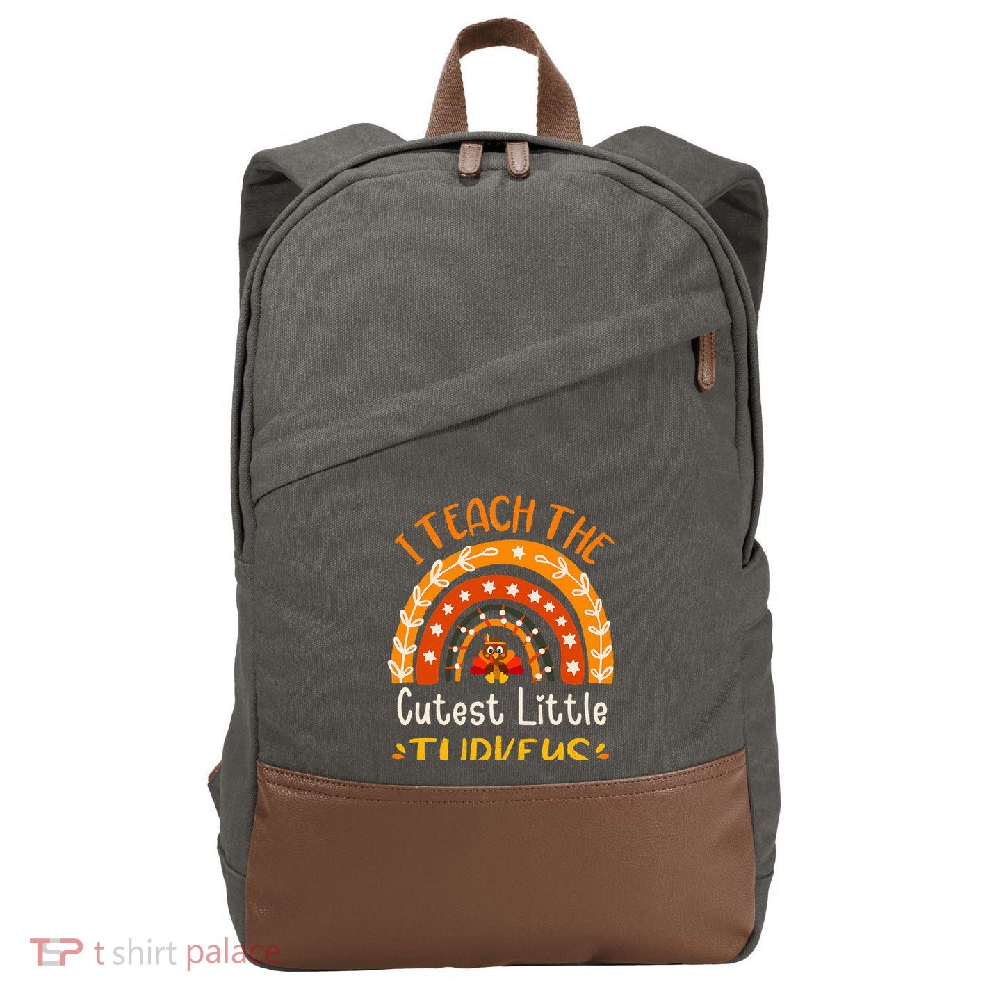 I Teach The Cutest Little Turkeys Thanksgiving Teacher Cotton Canvas Backpack