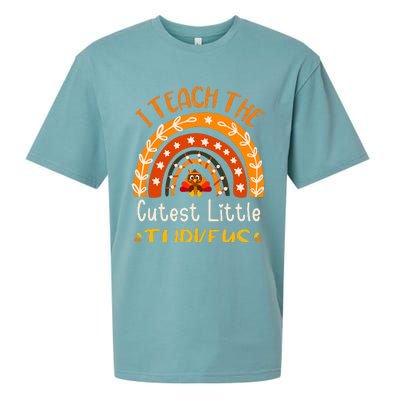 I Teach The Cutest Little Turkeys Thanksgiving Teacher Sueded Cloud Jersey T-Shirt