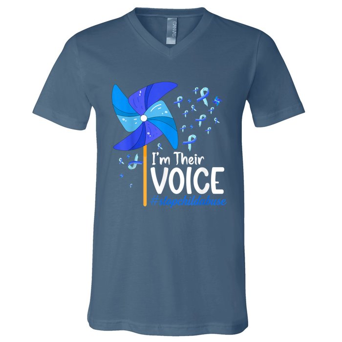 I'm Their Voice Pinwheel Child Abuse Prevention Awareness V-Neck T-Shirt